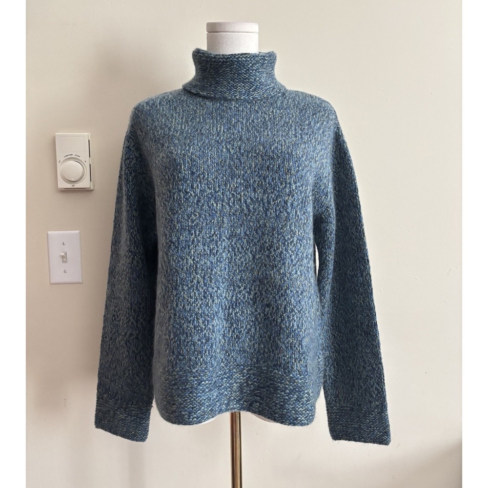 Mariele Waith Womens Large 100% Cashmere Turtleneck Sweater Chunky Knit Blue